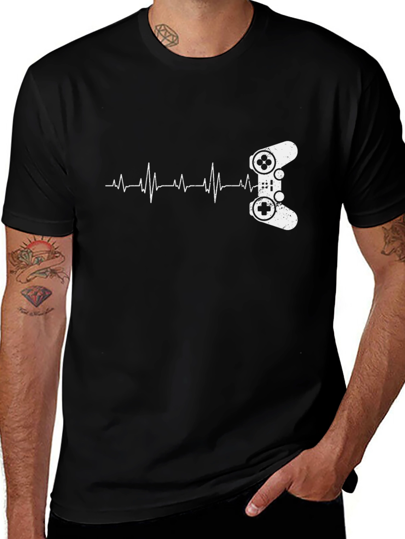 Variant 16 of Gamer Heartbeat T-Shirt - Black Graphic Tee