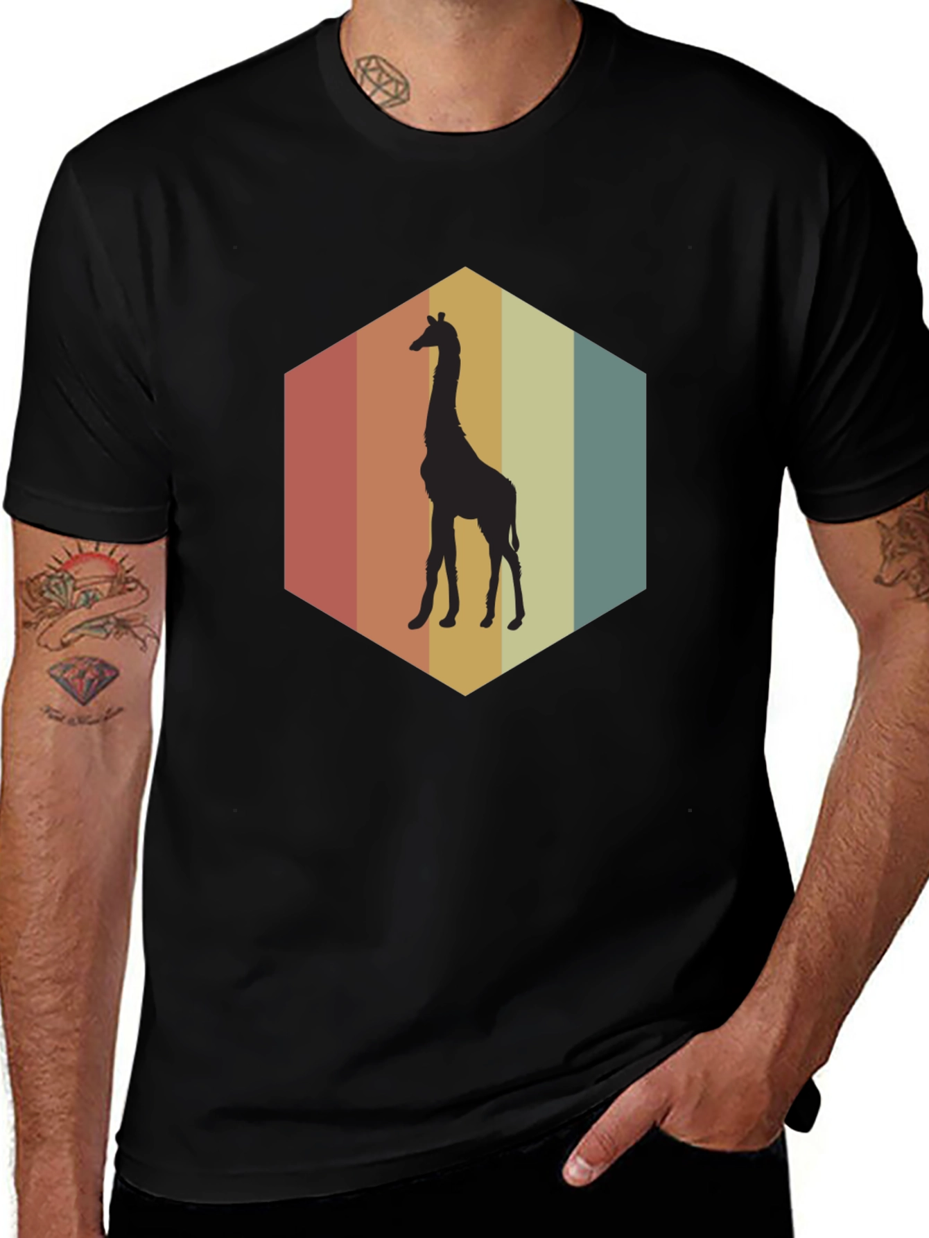 Variant 3 of Retro Giraffe Hexagon Graphic Tee