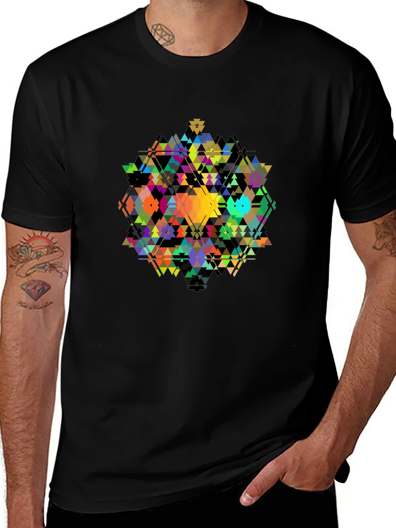 Black Geometric Triangle Art T-Shirt - Modern Design main image