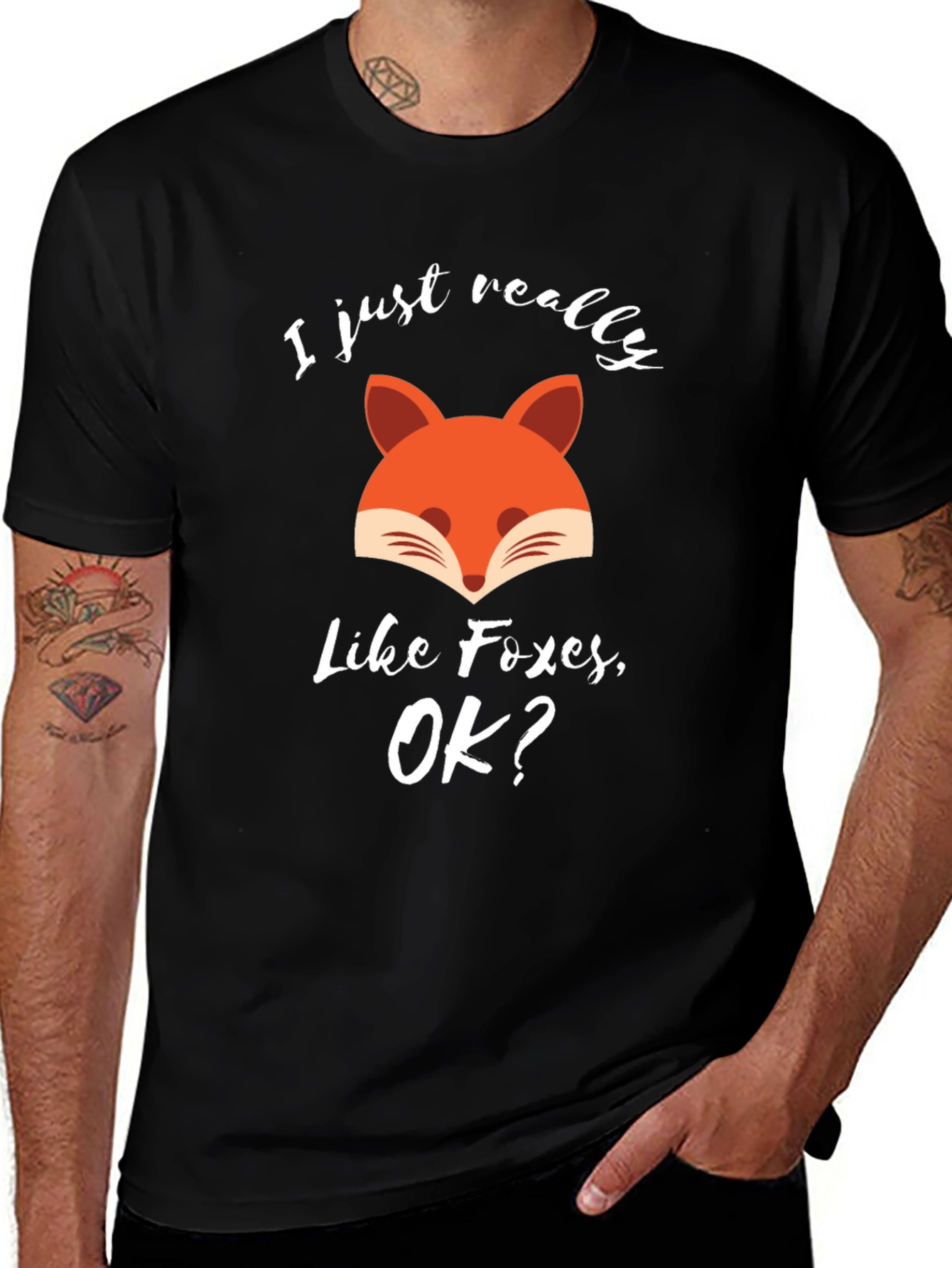 Black Funny Fox T-Shirt - I Just Really Like Foxes, OK? main image