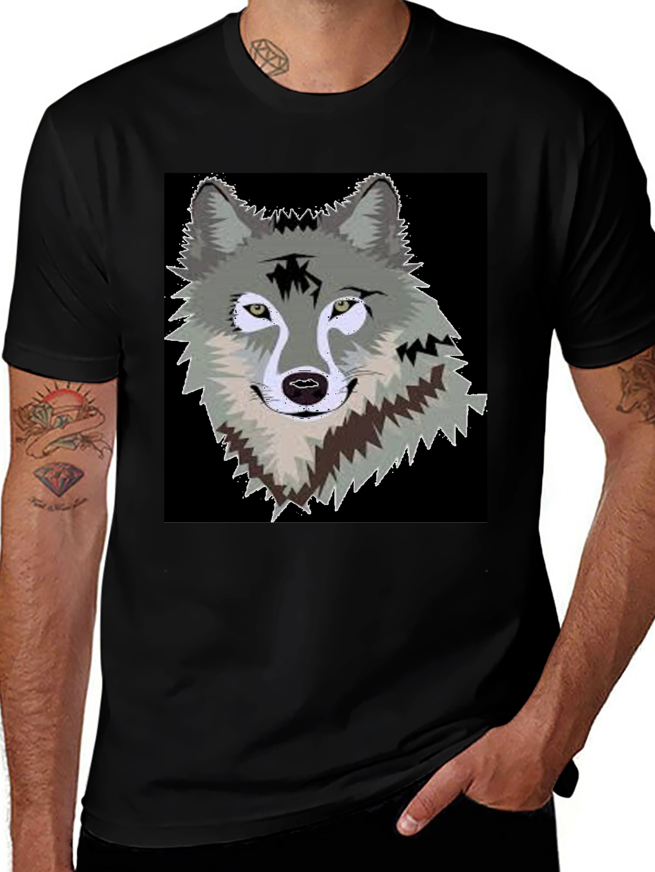 Variant 5 of Wolf Graphic Tee - Black Crewneck T-Shirt