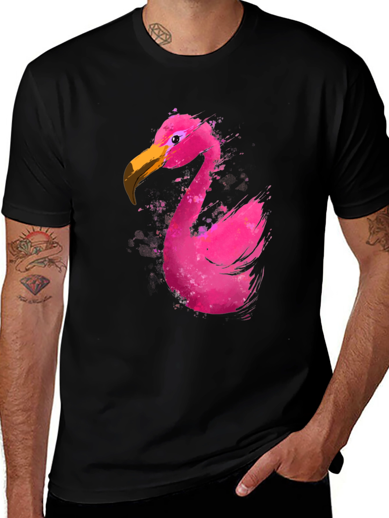 Variant 28 of Flamingo Graphic T-Shirt - Black Cotton Tee