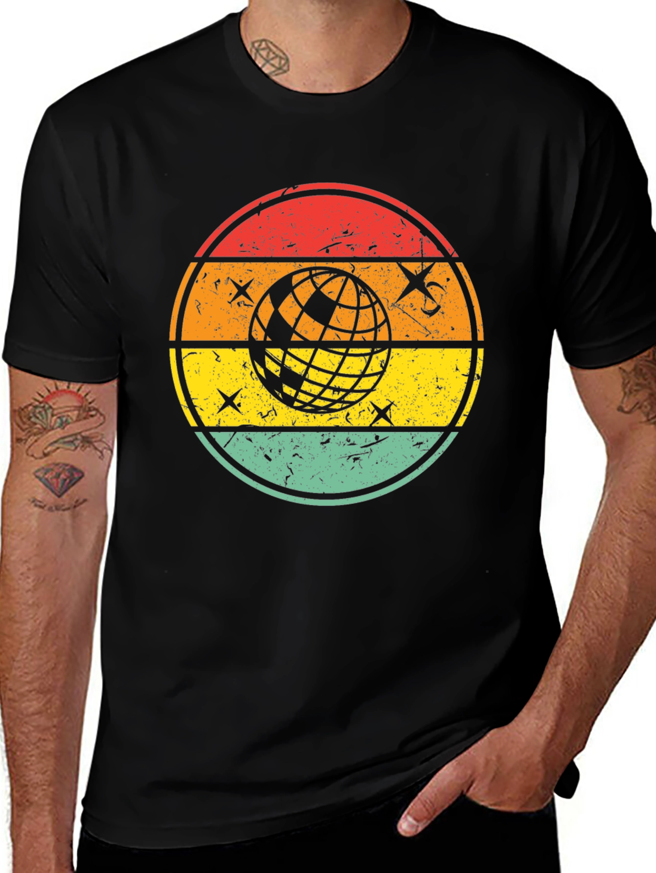 Variant 11 of Retro Globe Graphic Tee - Vintage Style Black T-Shirt