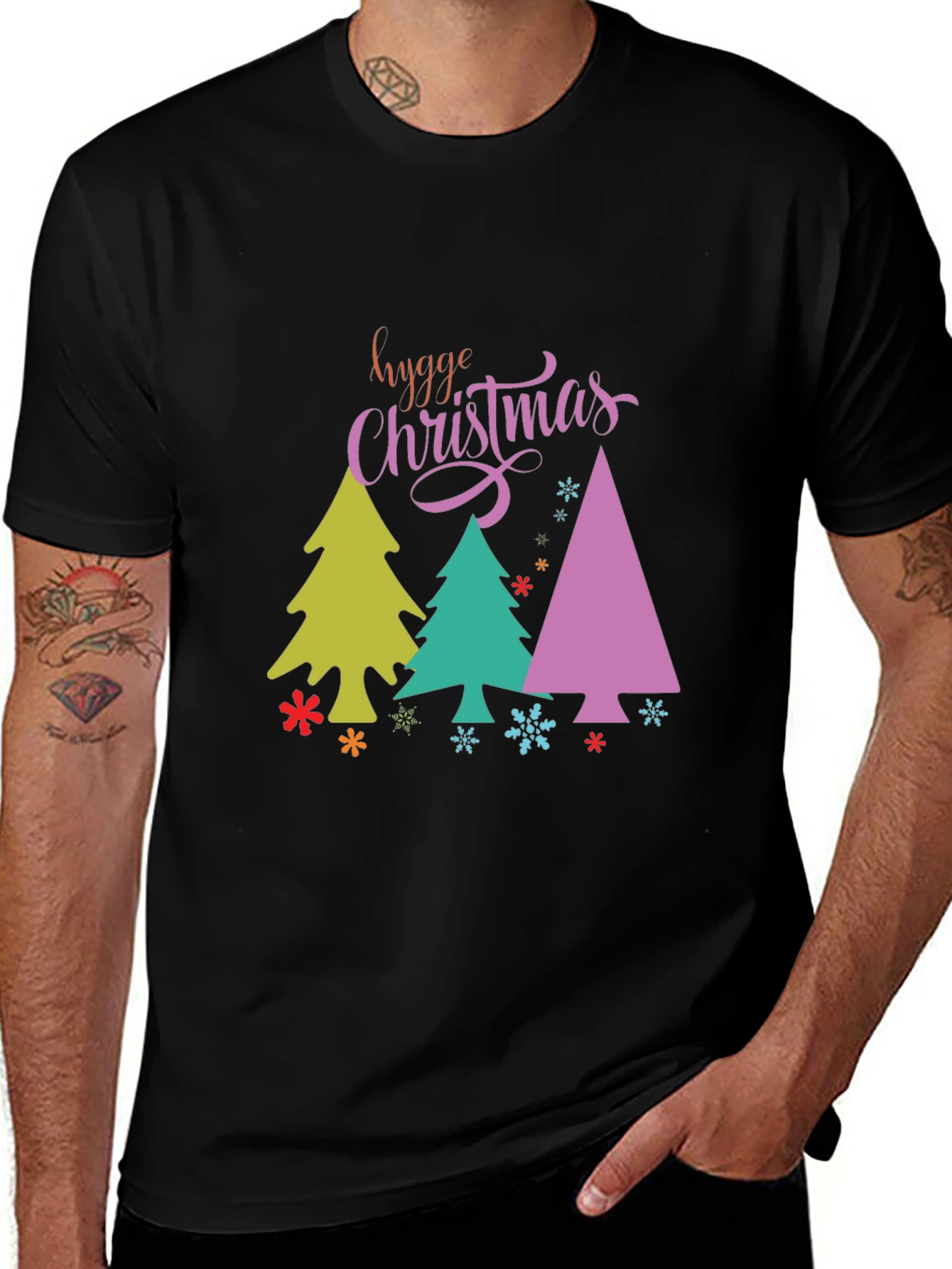 Hygge Christmas Trees Black T-Shirt