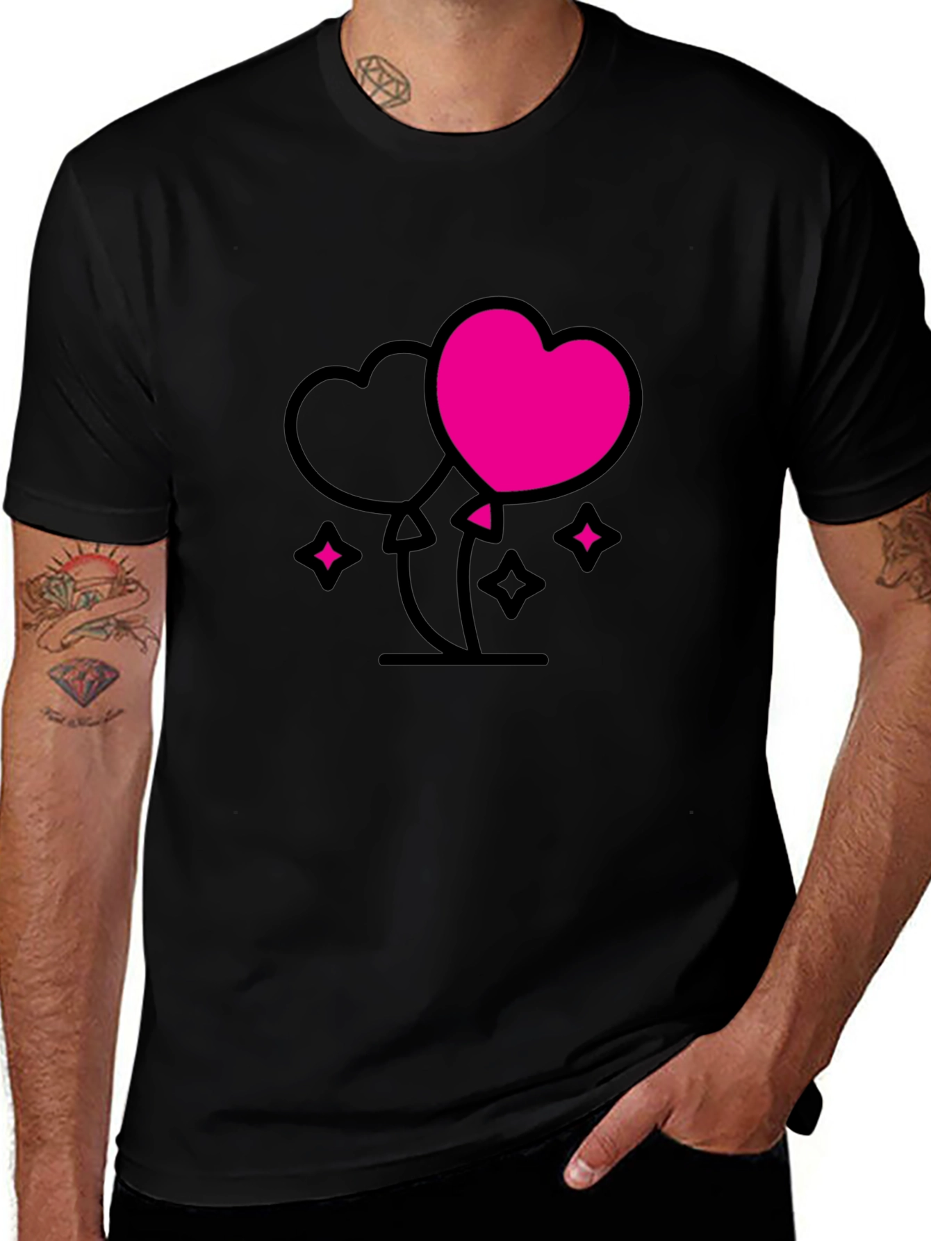 Variant 5 of Heart Balloons Graphic Tee - Black Casual Shirt