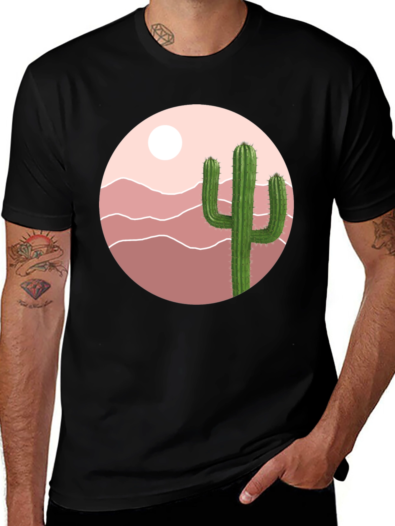 Variant 16 of Cactus Desert Graphic T-Shirt - Black