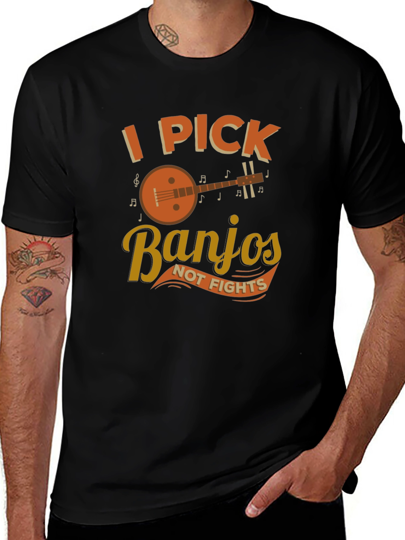 Variant 23 of I Pick Banjos Not Fights Black Graphic T-Shirt