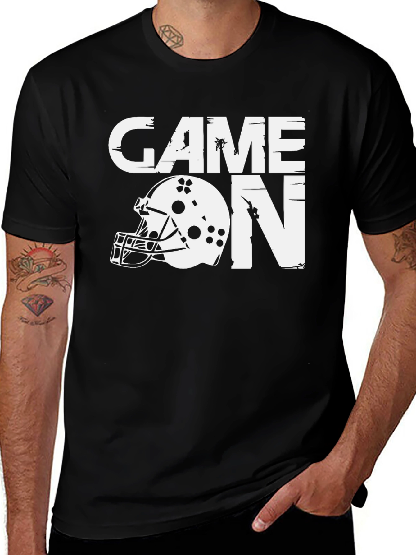 Variant 11 of Game On Football Helmet Graphic T-Shirt - Black