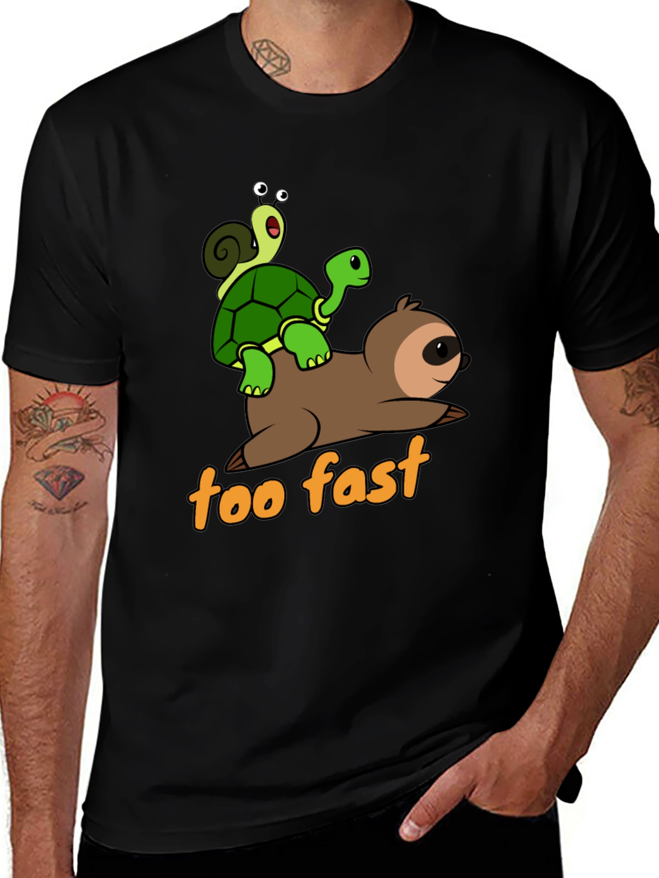 Variant 23 of Funny Sloth, Turtle, and Snail Graphic T-Shirt