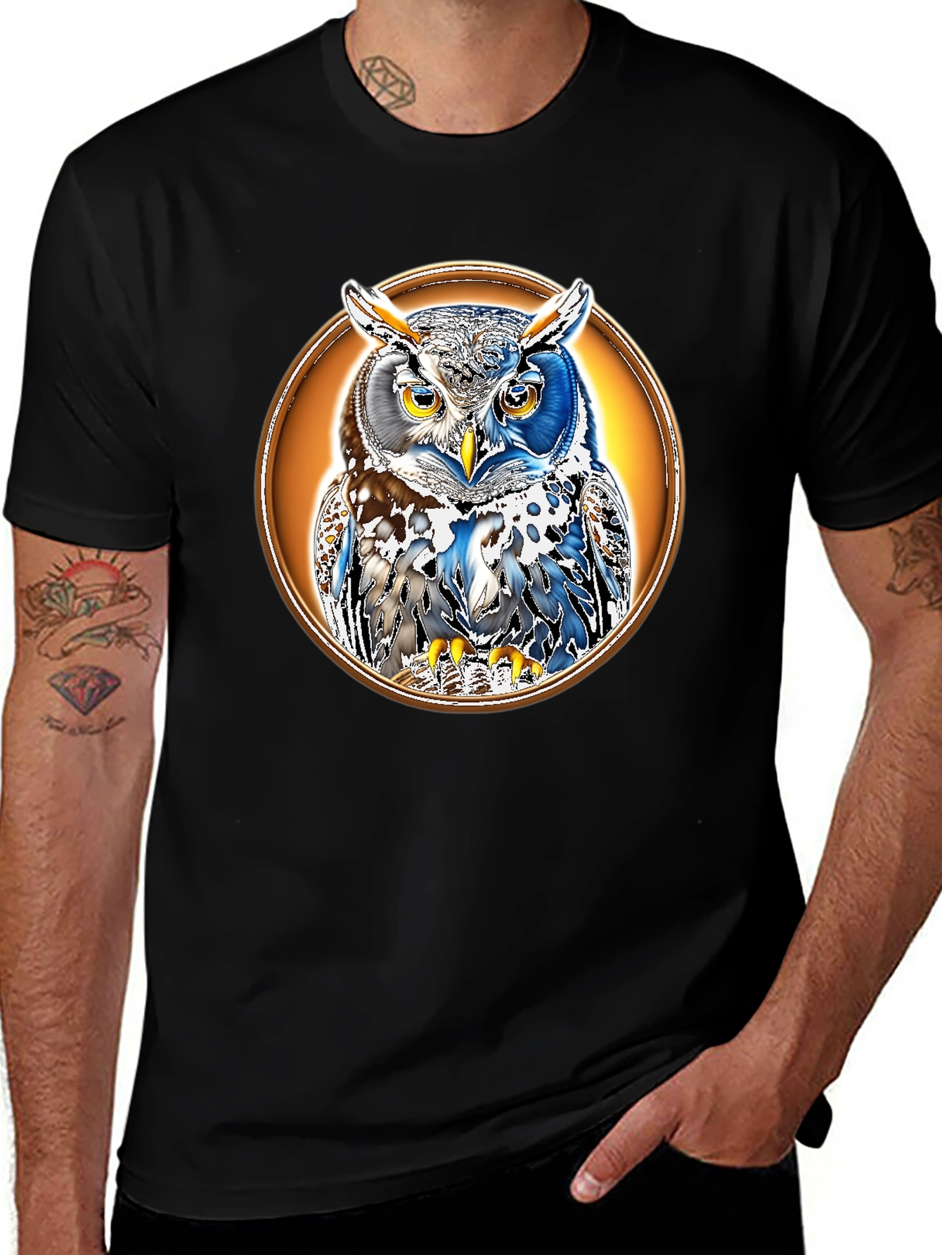Variant 9 of Owl Graphic Tee - Men's Black Cotton T-Shirt