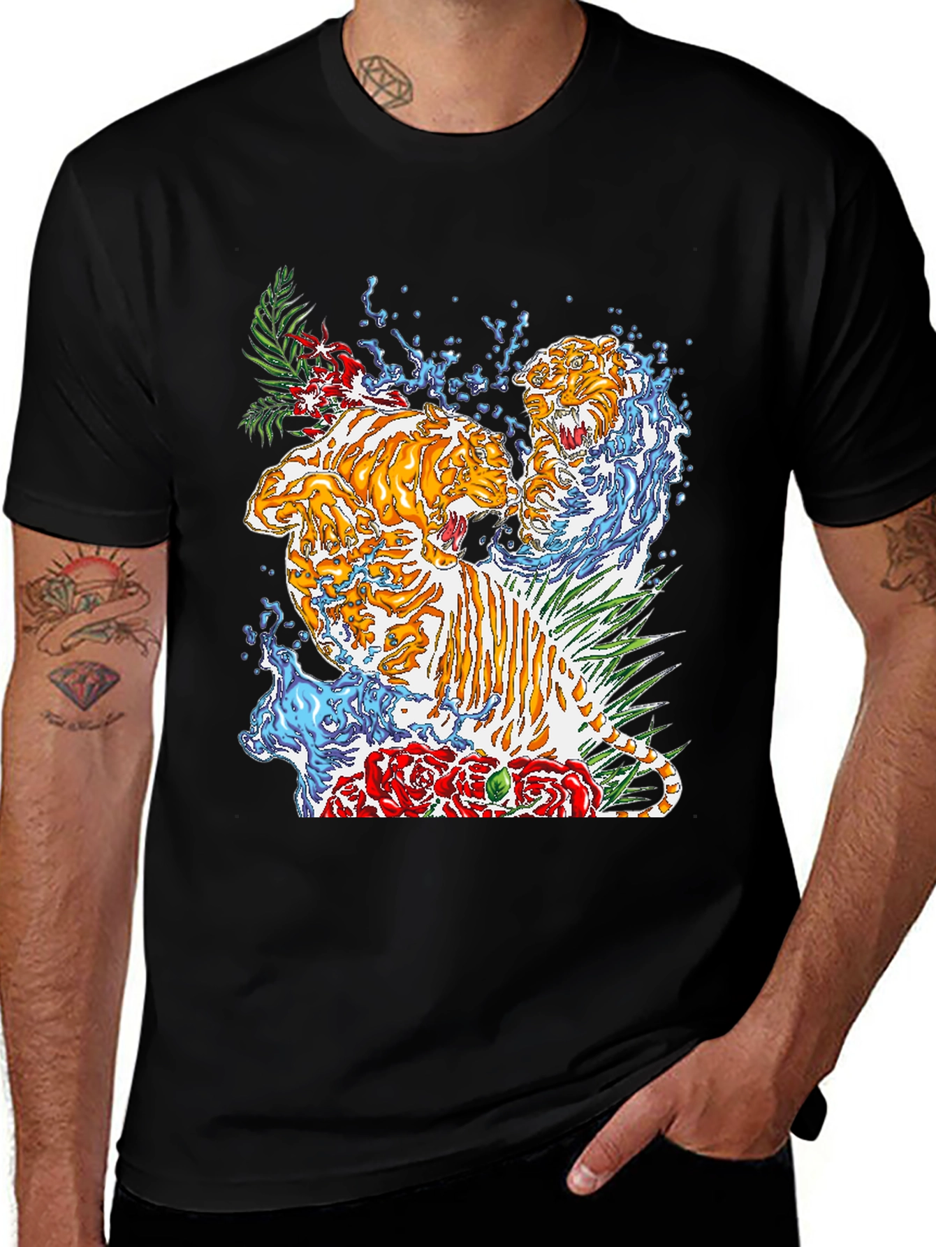 Variant 2 of Tiger Fight Graphic Print Black T-Shirt