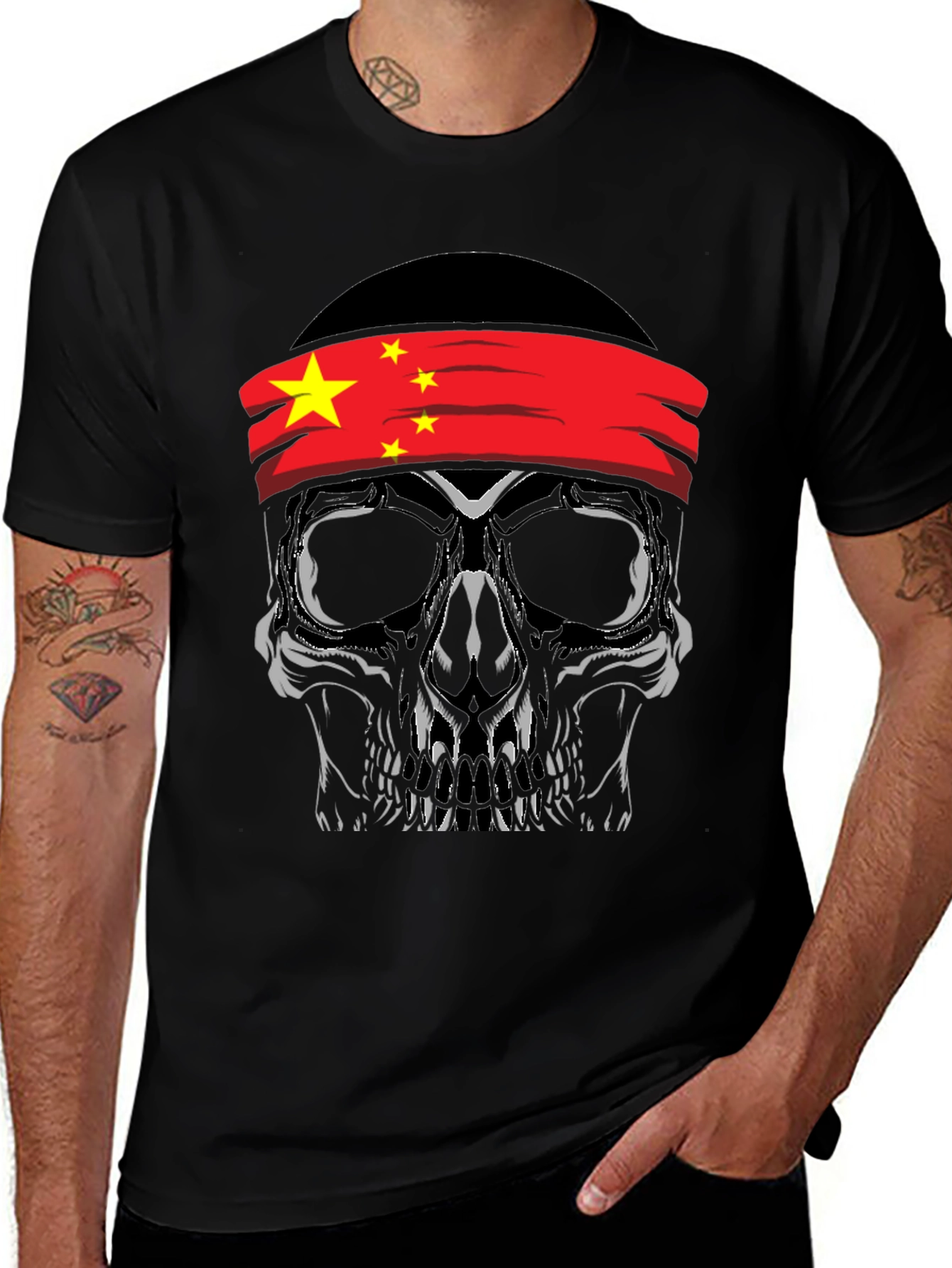 Variant 20 of Skull with China Flag Bandana T-Shirt