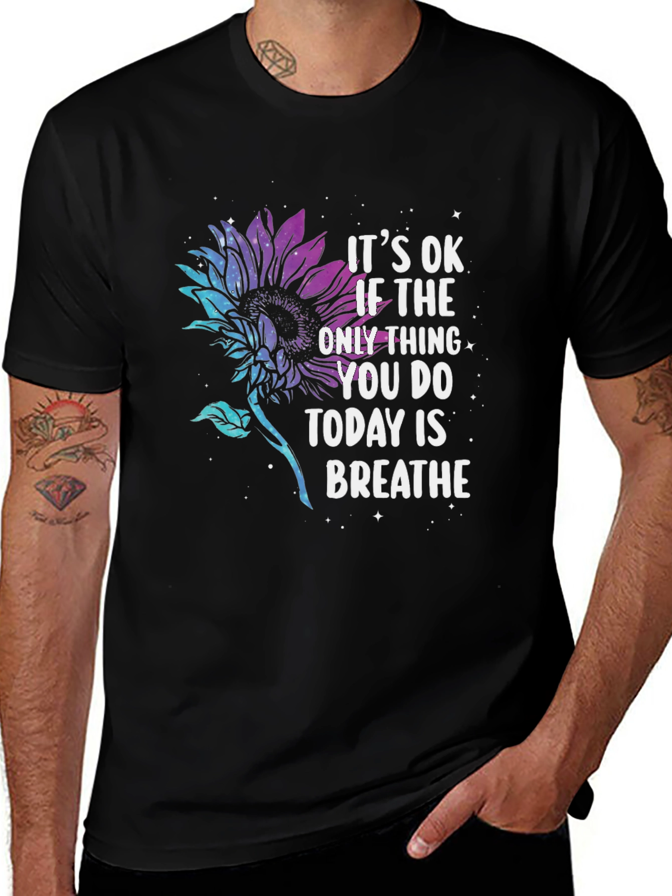 Variant 17 of Inspirational Breathe Sunflower Graphic T-Shirt