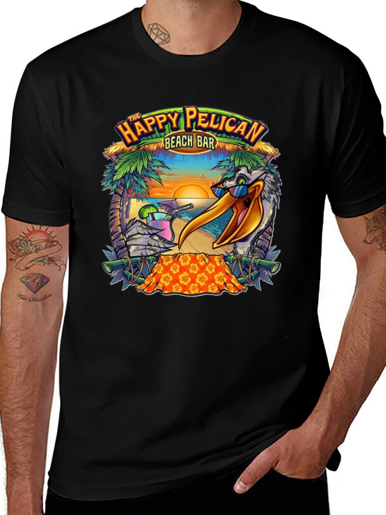Happy Pelican Beach Bar Graphic T-Shirt