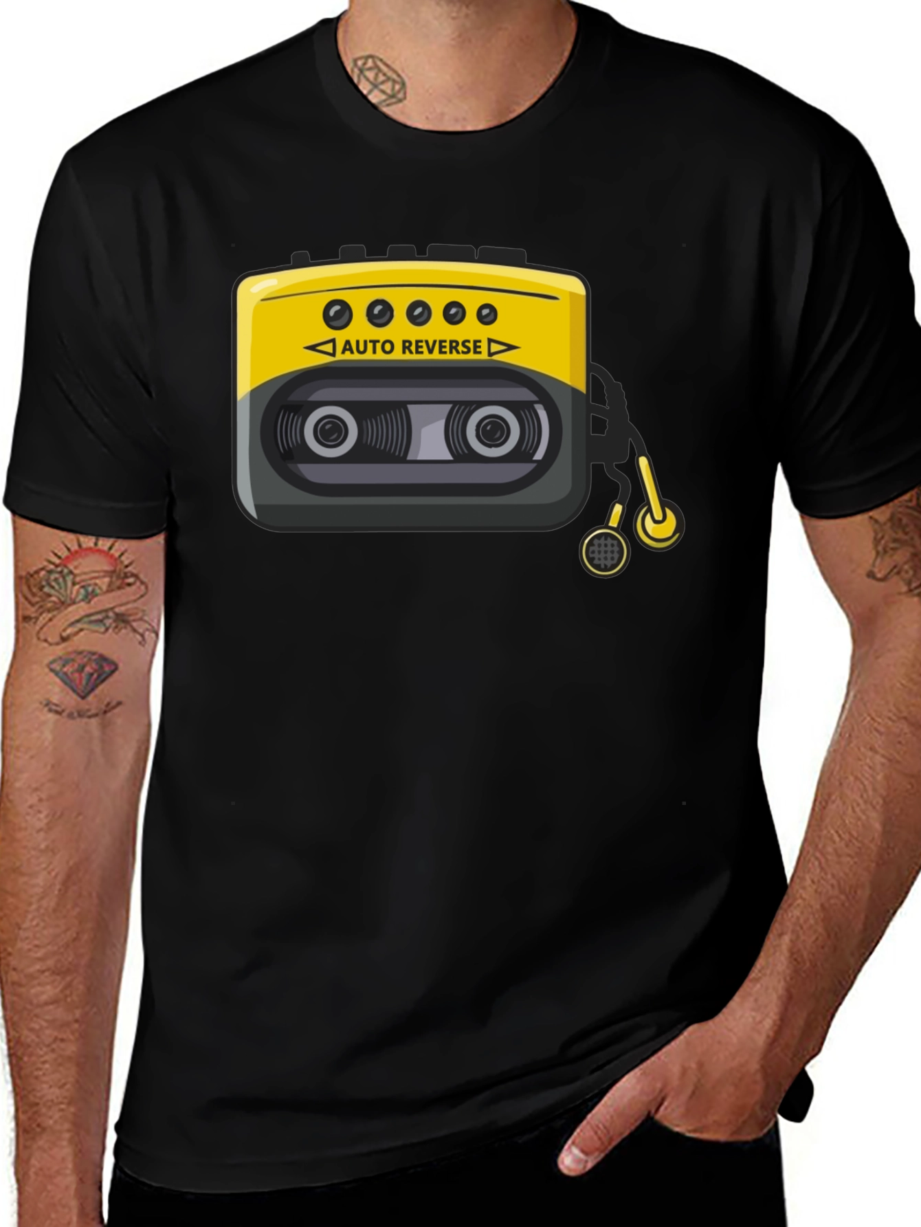 Retro Cassette Player Graphic Tee - Vintage Style Black T-Shirt