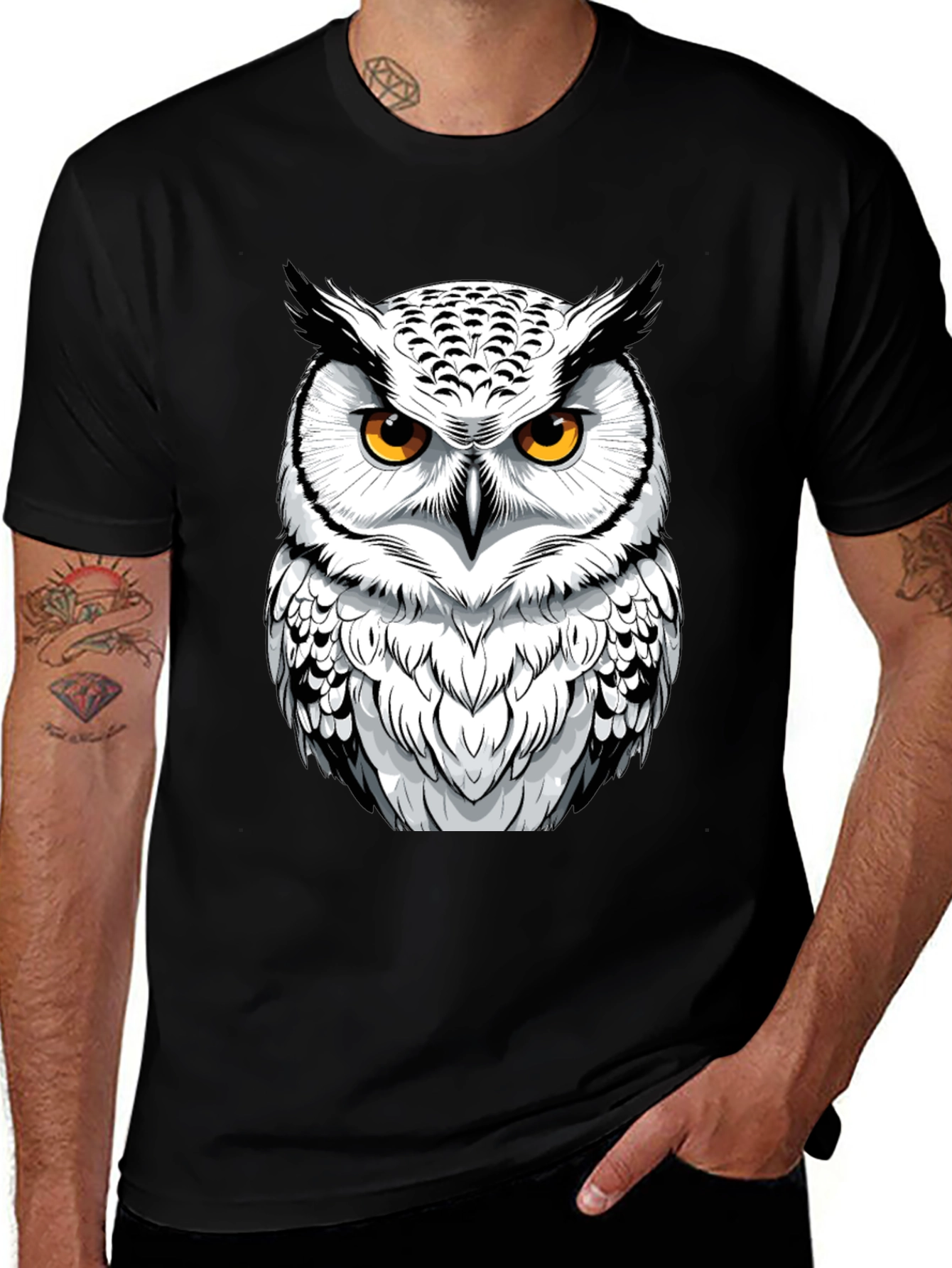 Variant 9 of Owl Graphic Print Black T-Shirt