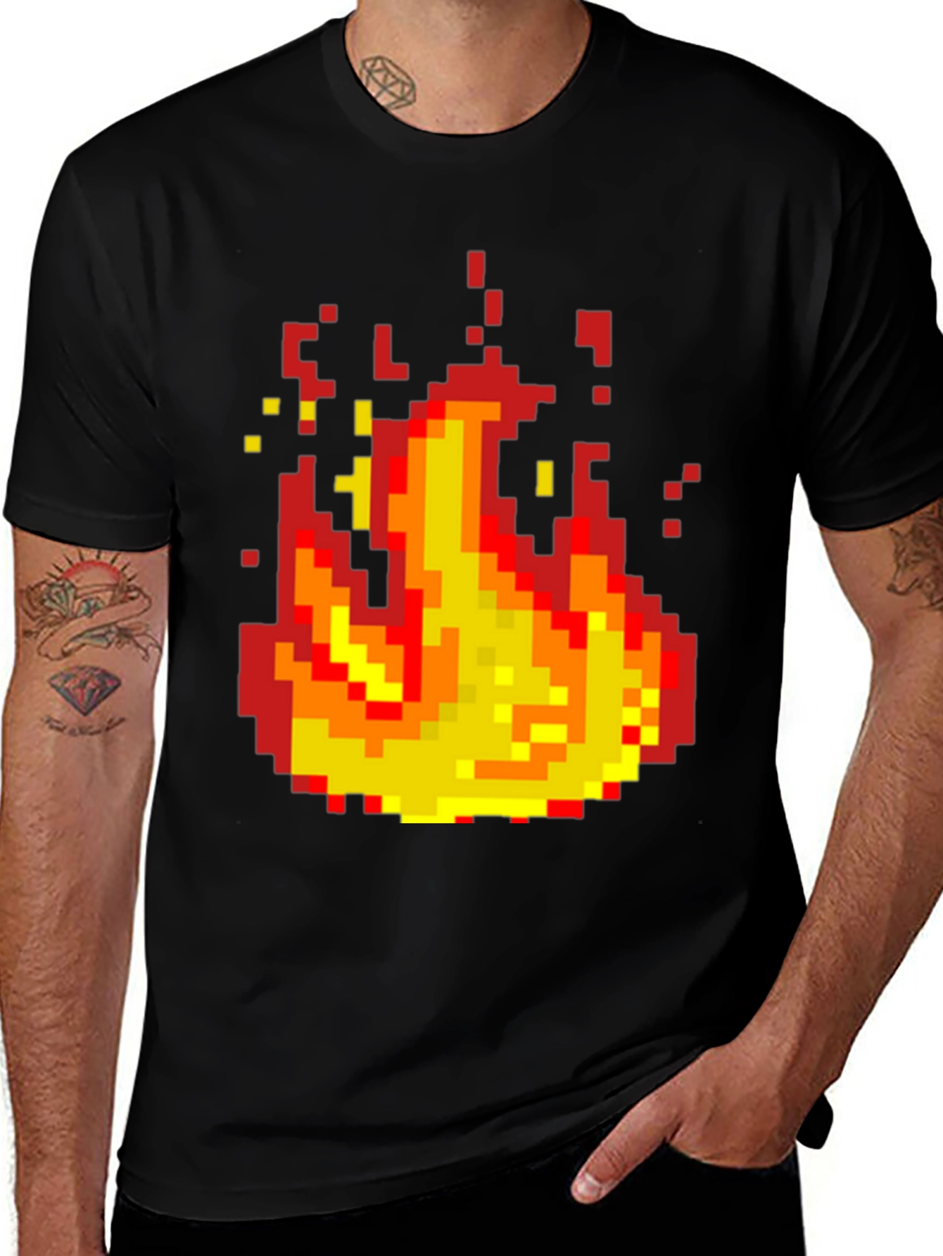 Variant 3 of Pixel Fire Graphic Black Tee - Gamer Style
