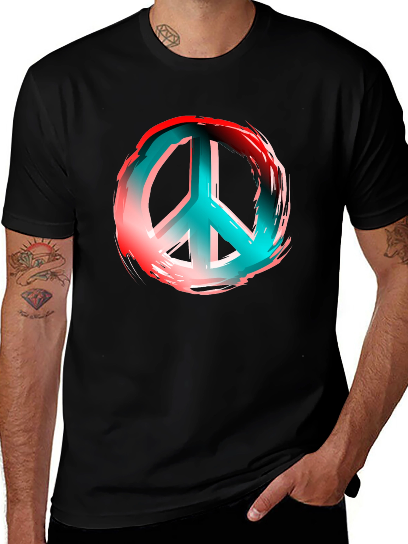 Variant 8 of Peace Sign Graphic Print Black T-Shirt
