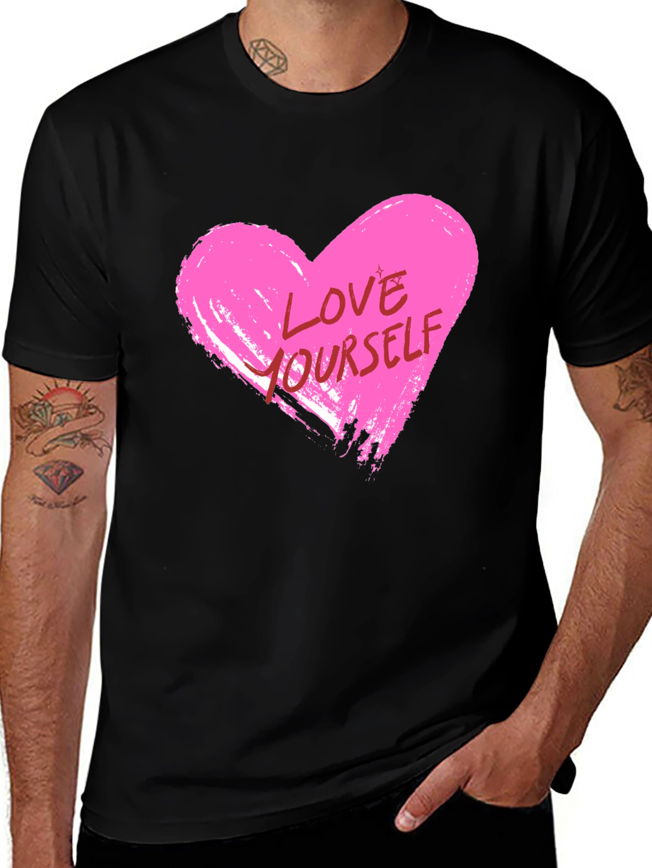Variant 30 of Love Yourself Pink Heart Graphic Black T-Shirt