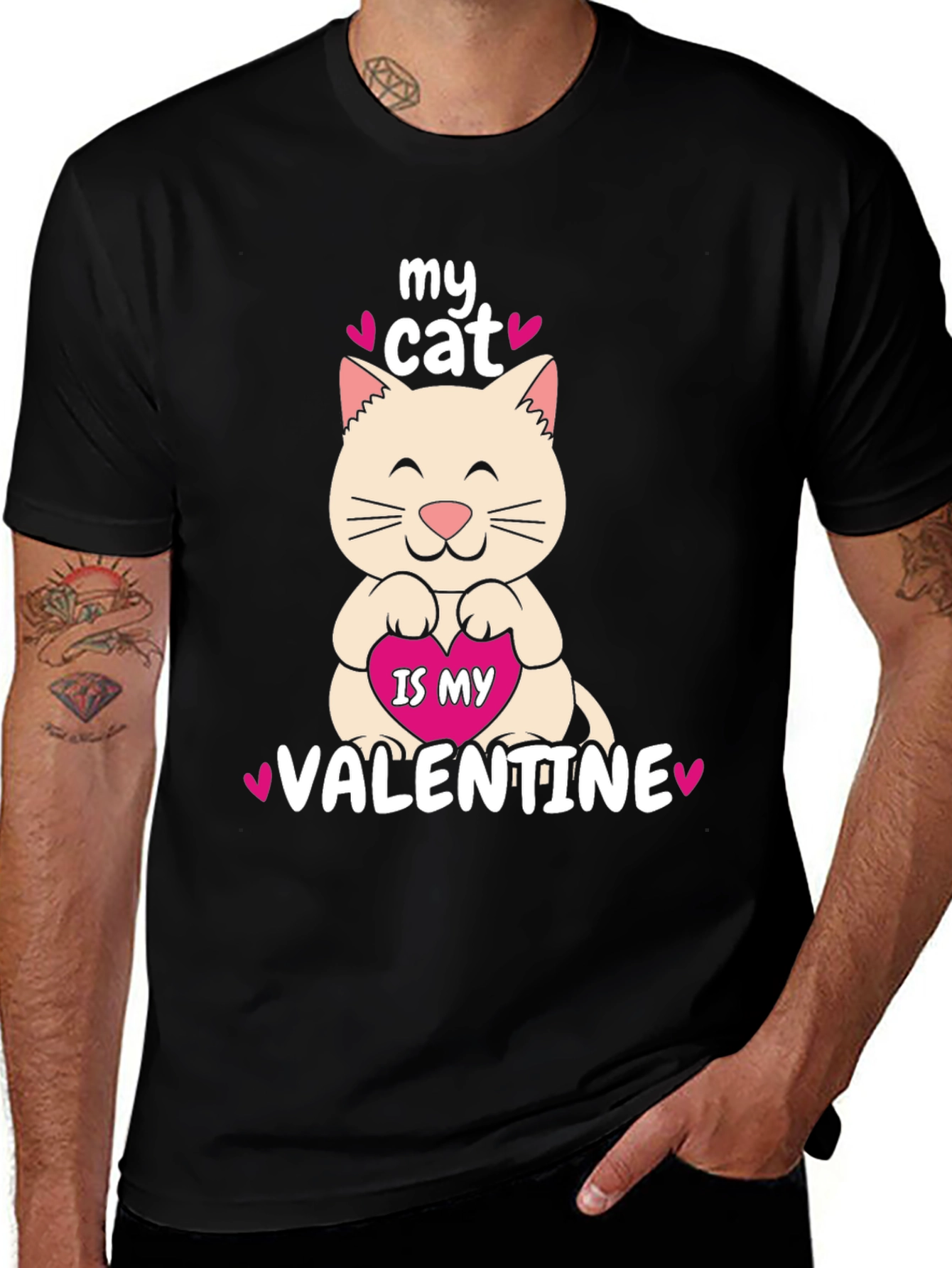 Black My Cat is My Valentine T-Shirt main image