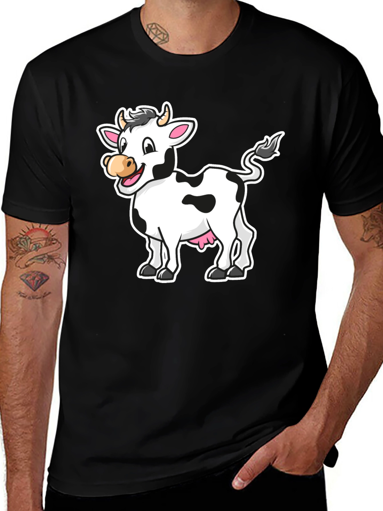 Variant 14 of Cow Graphic Print Black T-Shirt