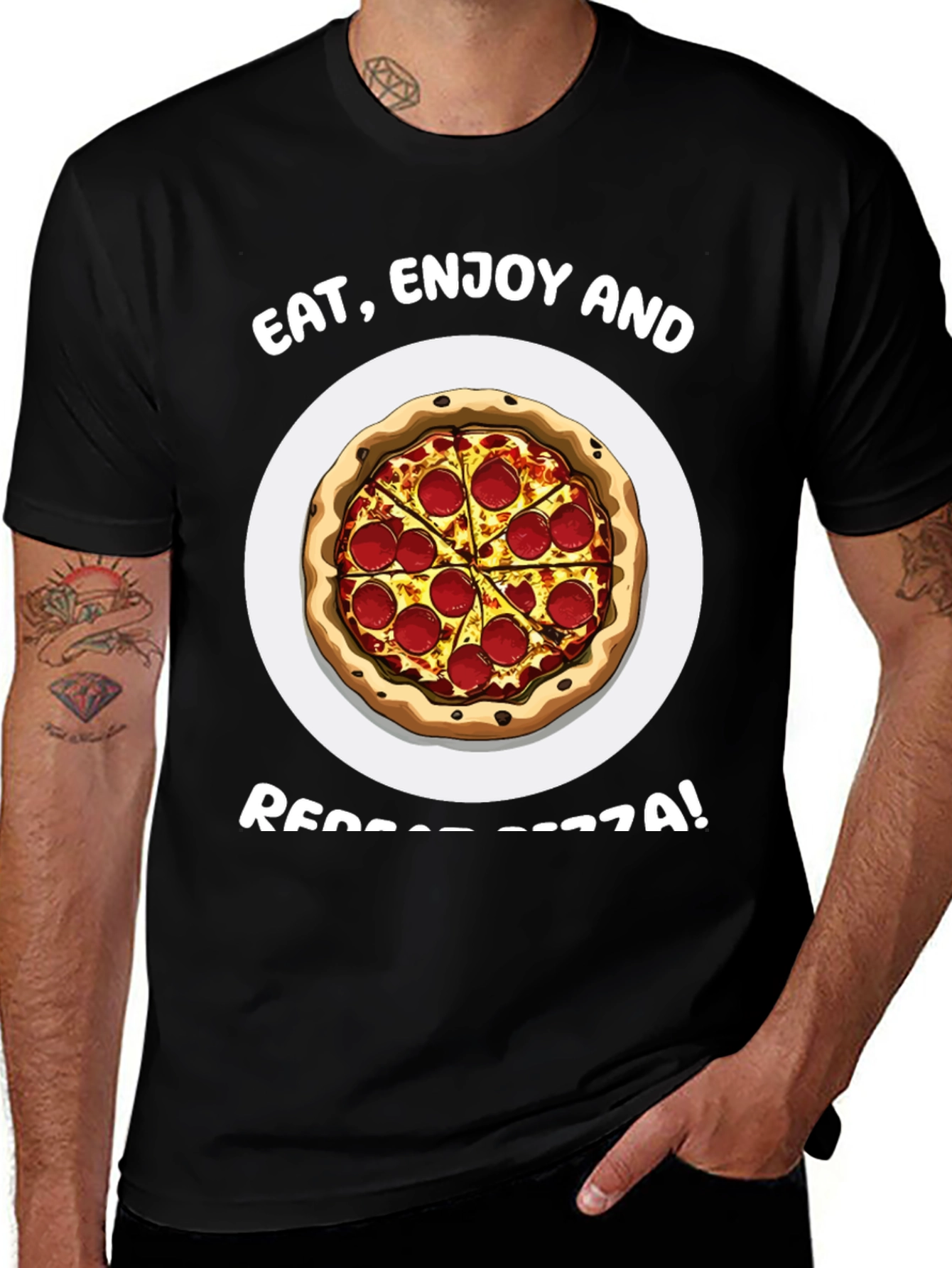 Variant 29 of Eat, Enjoy, Repeat Pizza Black Graphic T-Shirt