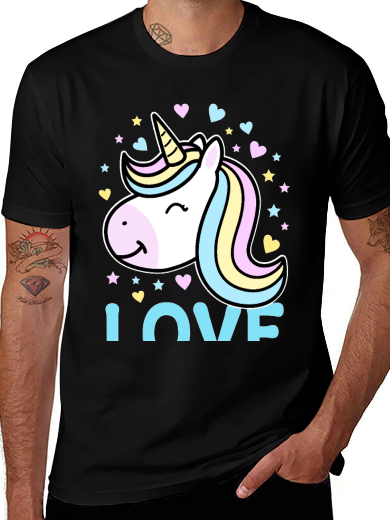 Variant 19 of Unicorn Love Graphic Tee - Black Cotton Blend