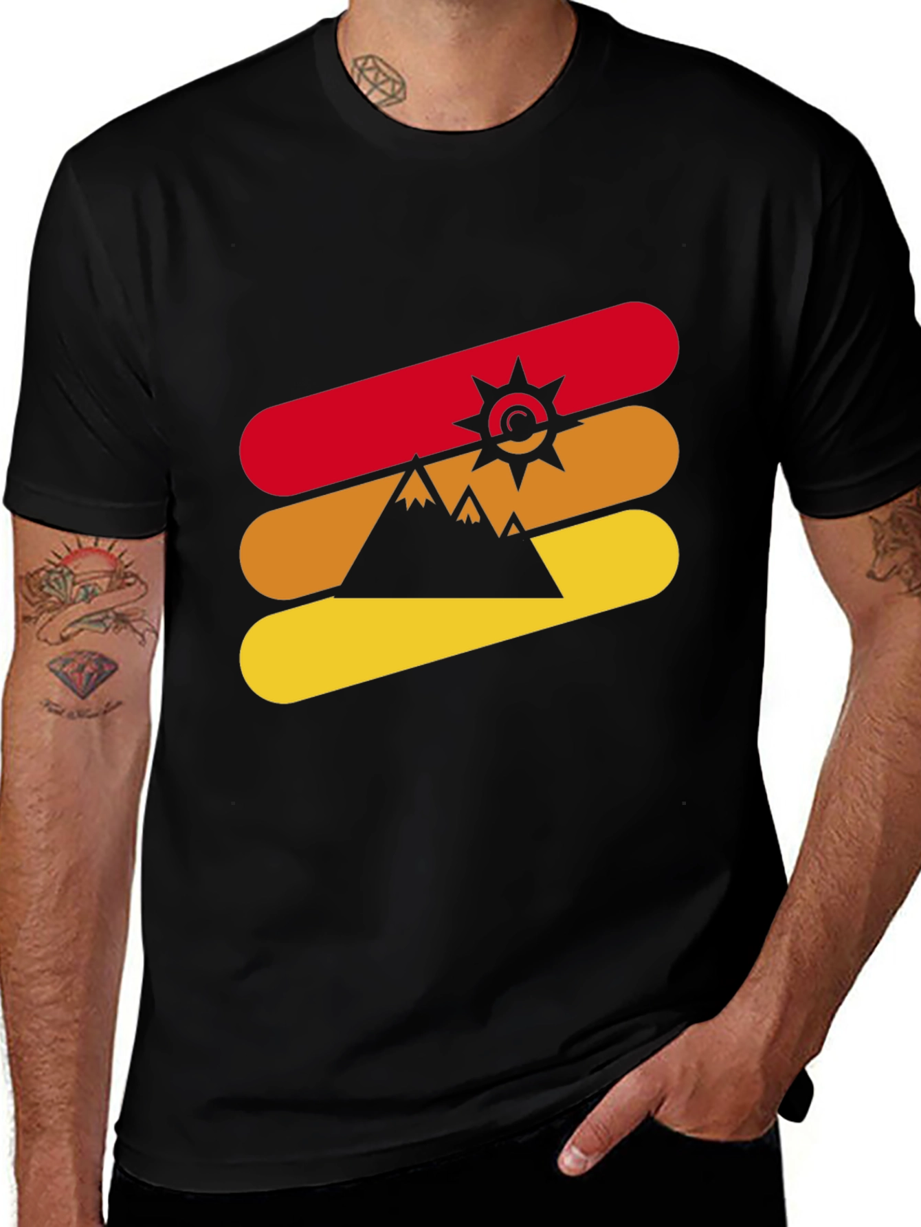 Variant 24 of Retro Mountain Sunset Graphic Tee - Black