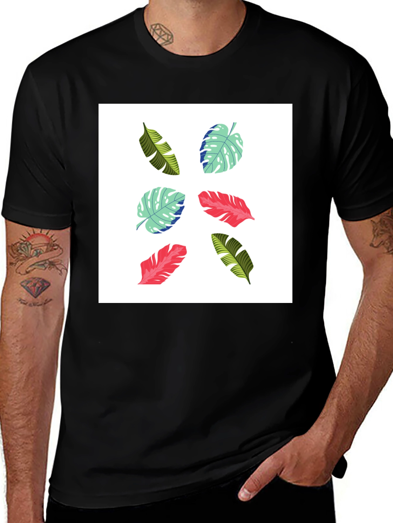 Variant 29 of Tropical Leaf Print T-Shirt - Modern Style