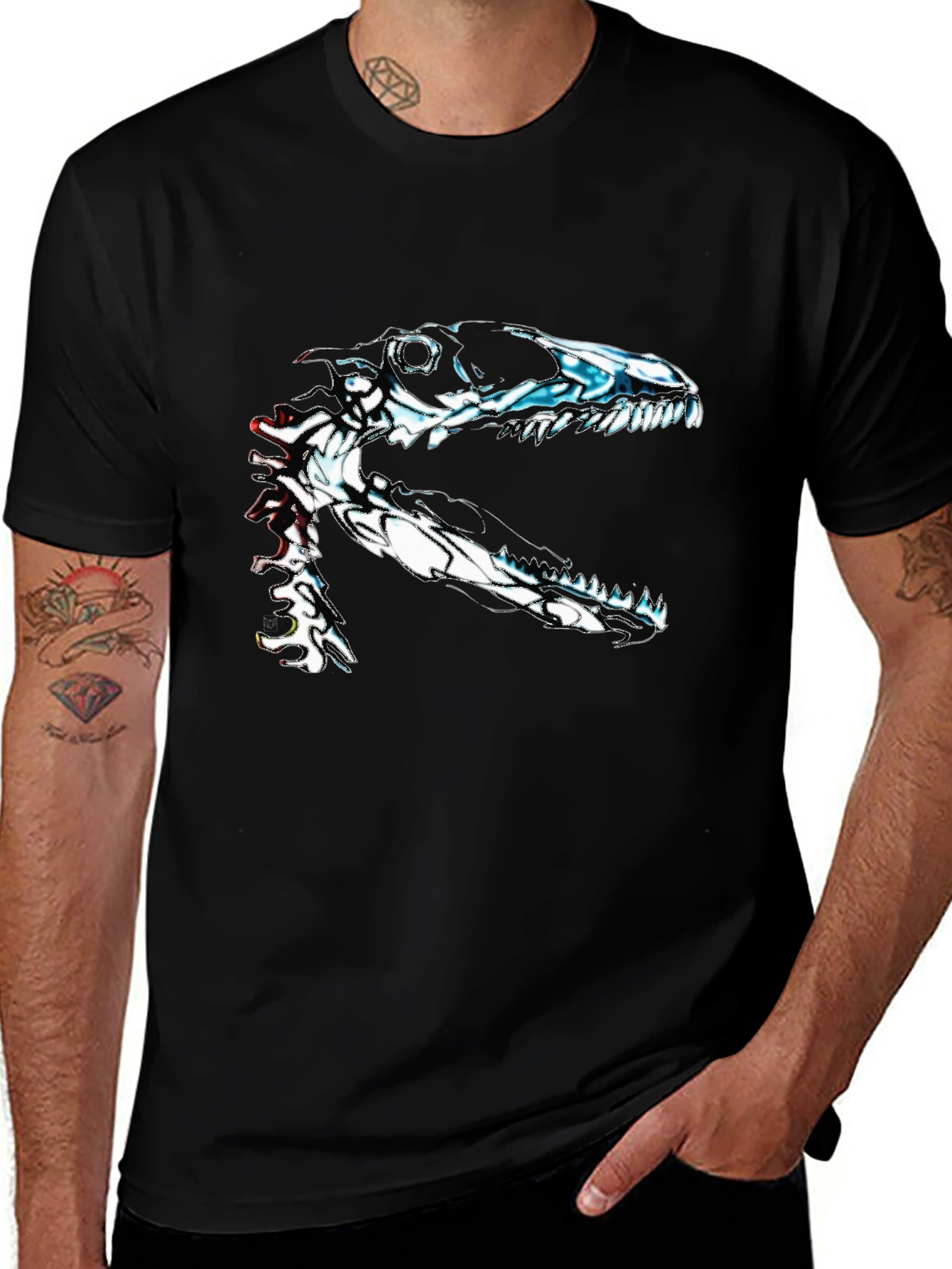 Black Dinosaur Skeleton Graphic Black T-Shirt main image
