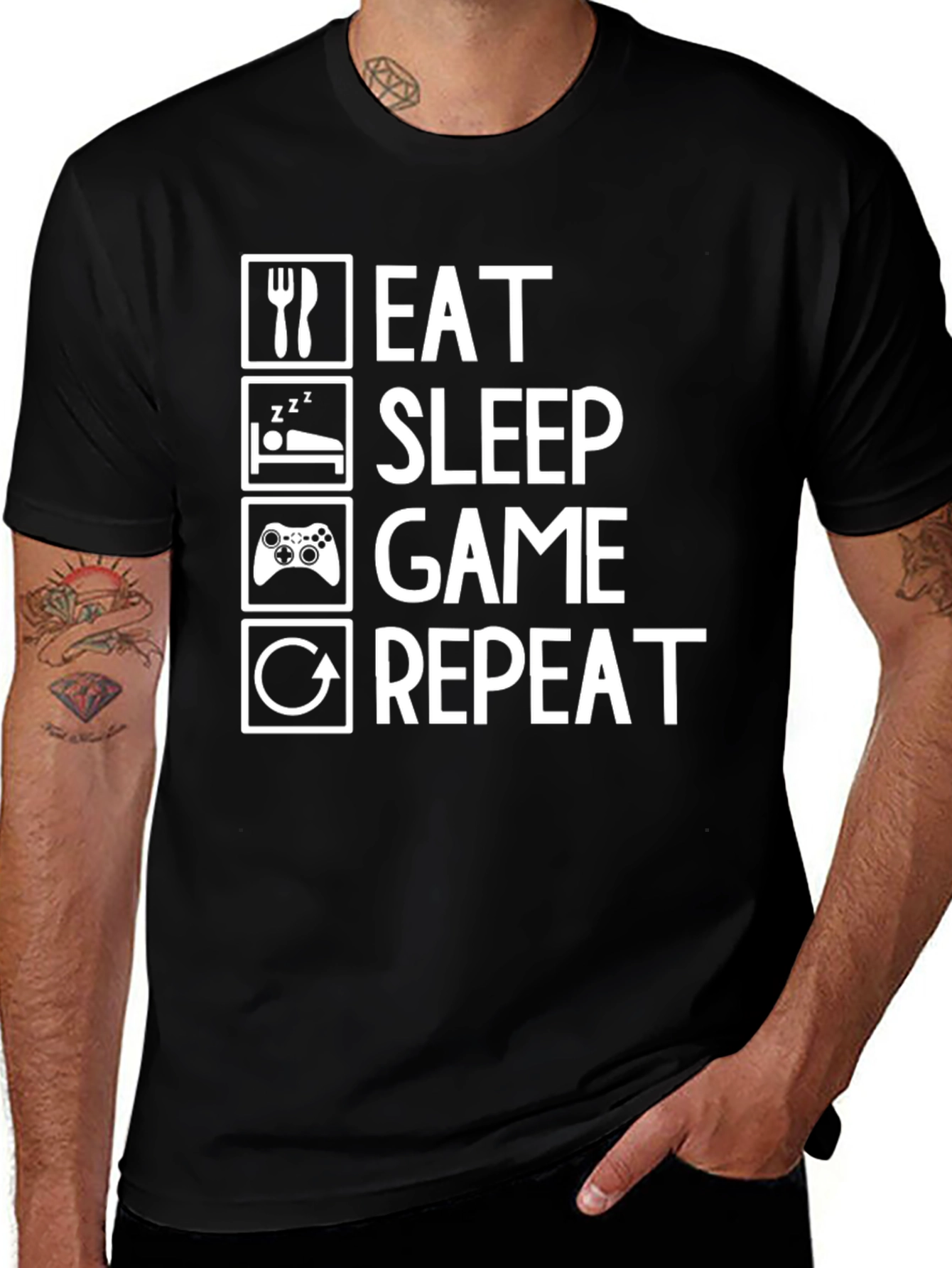 Variant 30 of Eat Sleep Game Repeat Black Graphic Tee