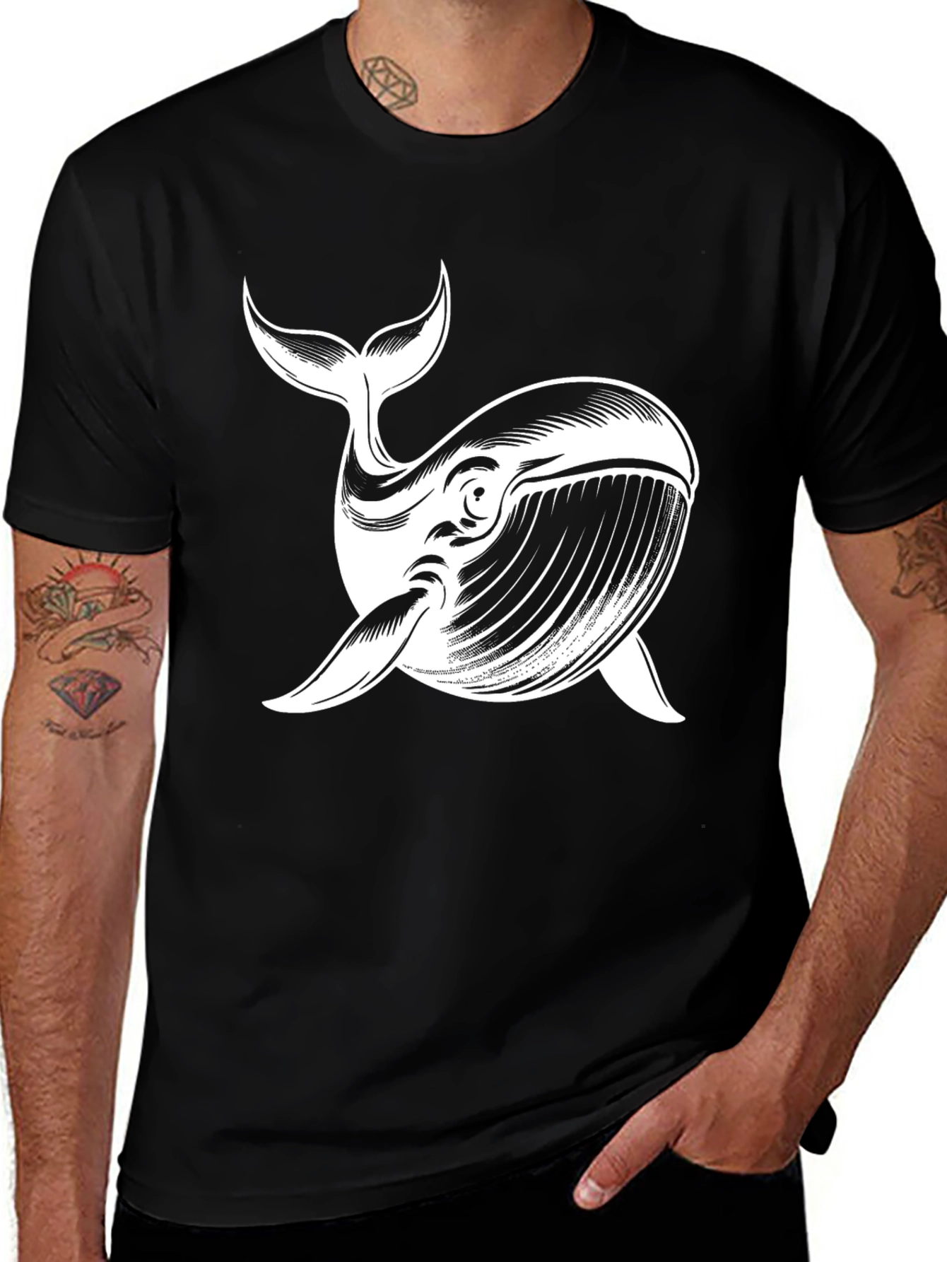 Variant 17 of Whale Graphic Tee - Black Cotton T-Shirt