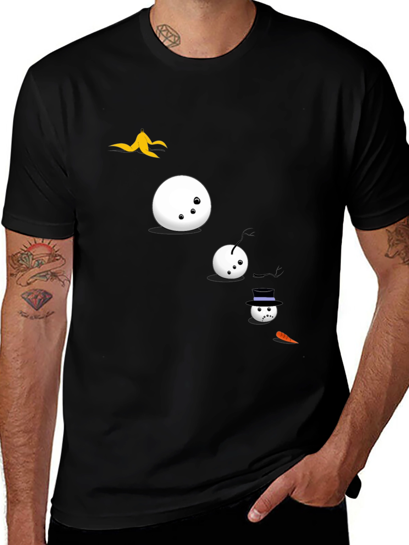 Variant 7 of Funny Snowman T-Shirt - Black Cotton Tee