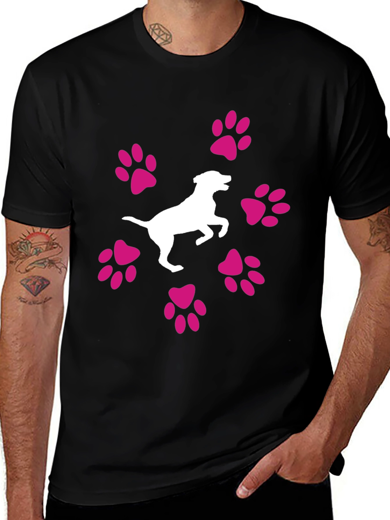 Variant 26 of Dog Lover T-Shirt: Paw Prints & Cute Dog Graphic