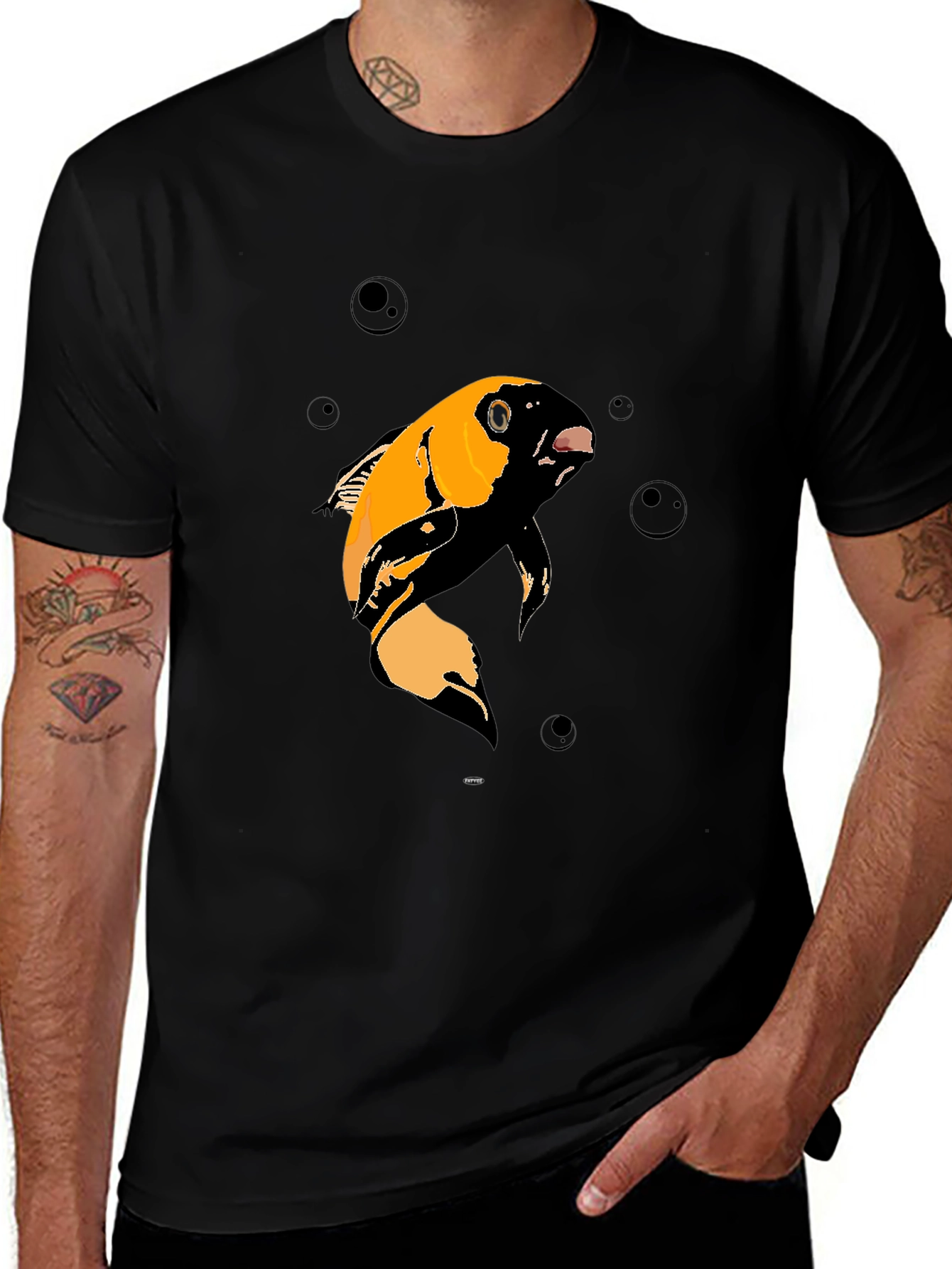 Variant 16 of Koi Fish Graphic T-Shirt - Black Cotton Blend
