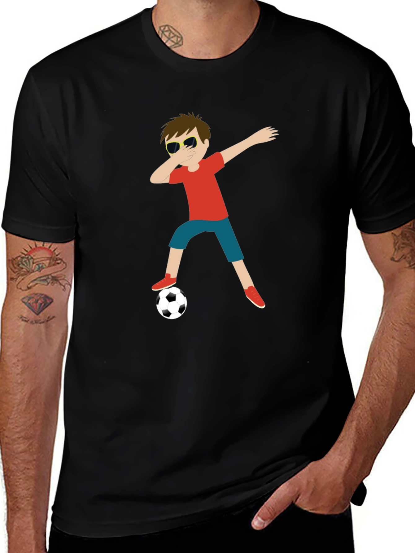 Variant 11 of Cartoon Dab Soccer Boy Black Tee