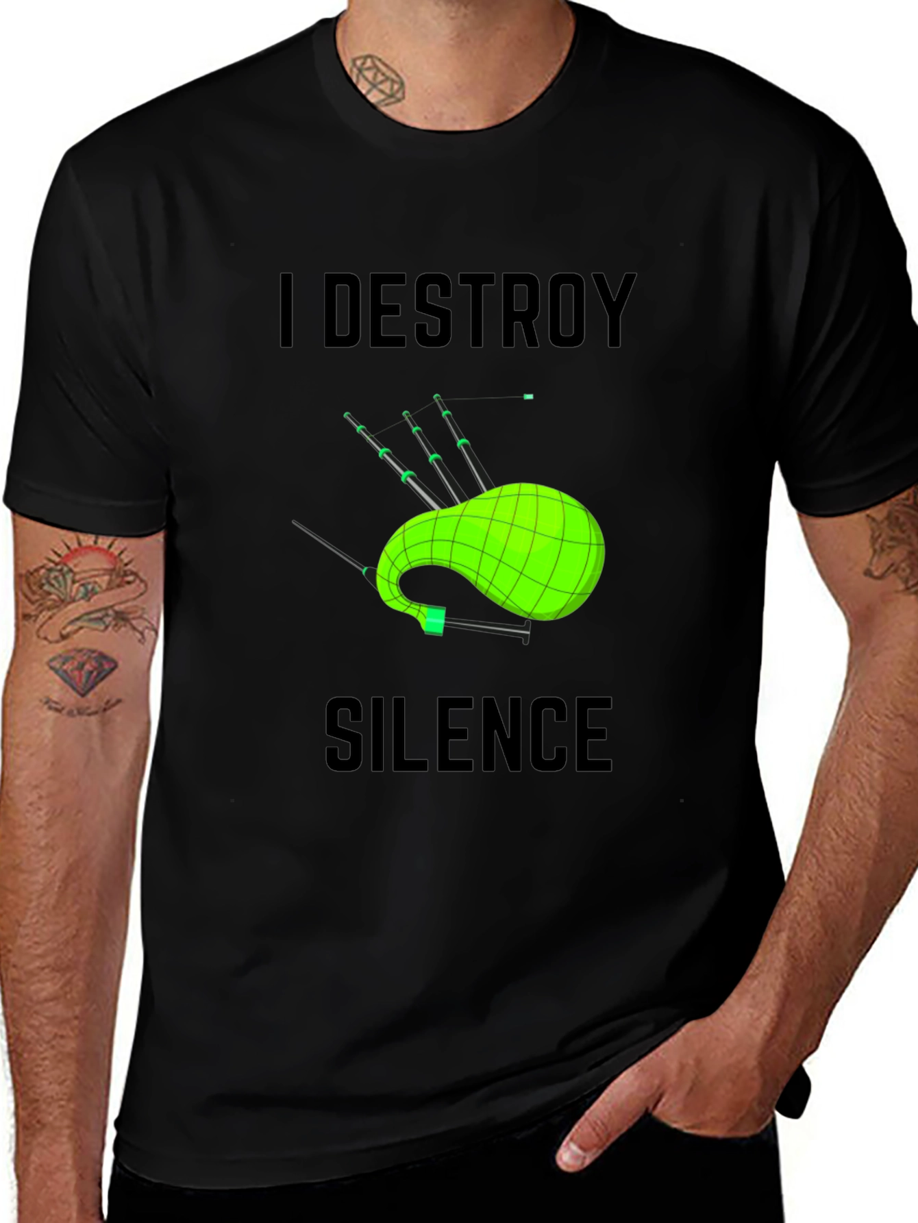 Variant 21 of I Destroy Silence Bagpipe T-Shirt