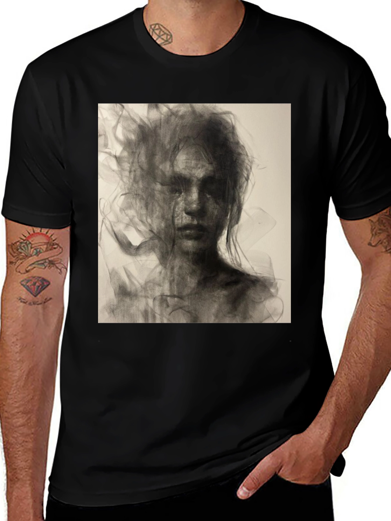 Variant 12 of Abstract Portrait Graphic T-Shirt - Unisex Black Tee