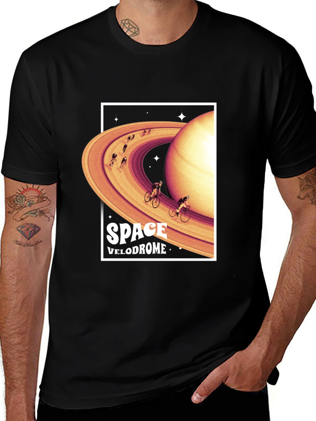 Variant 20 of Space Velodrome Graphic T-Shirt - Saturn Cycling Tee