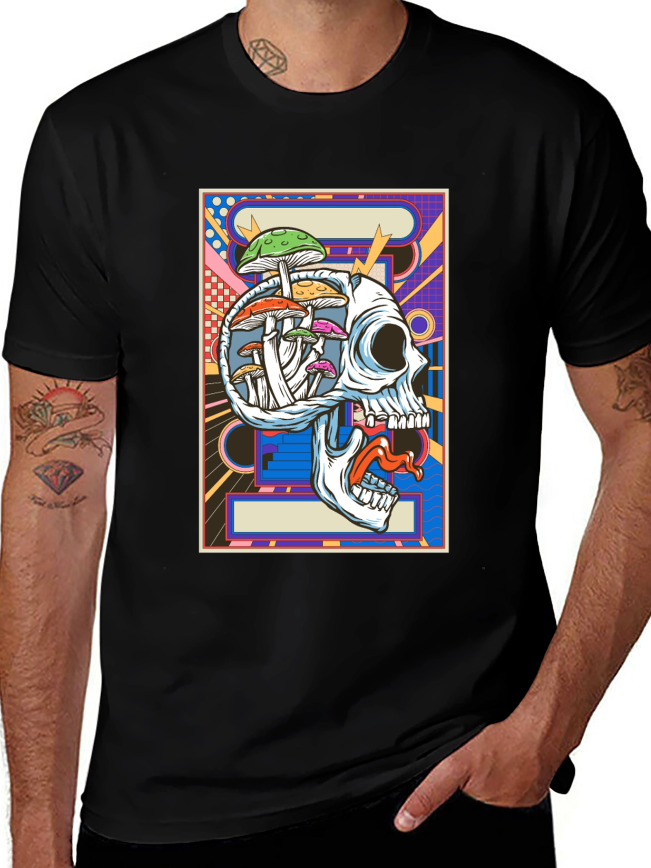 Variant 17 of Skull & Mushroom Graphic Tee - Dark Humor Shirt