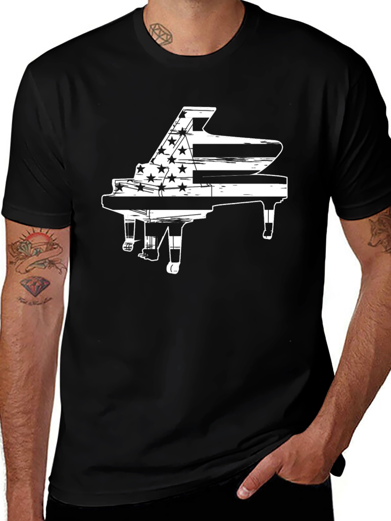 Variant 15 of Piano USA Flag Graphic Black T-Shirt