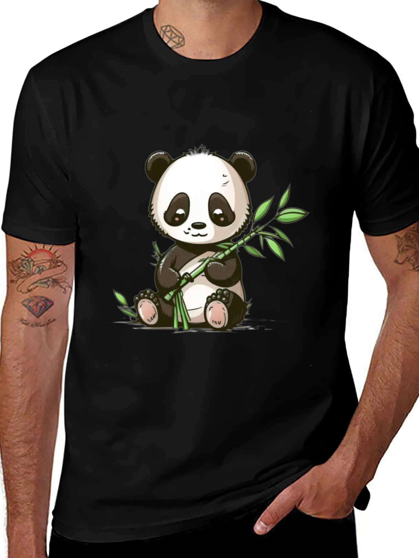 Variant 10 of Cute Panda Bamboo Graphic Black T-Shirt