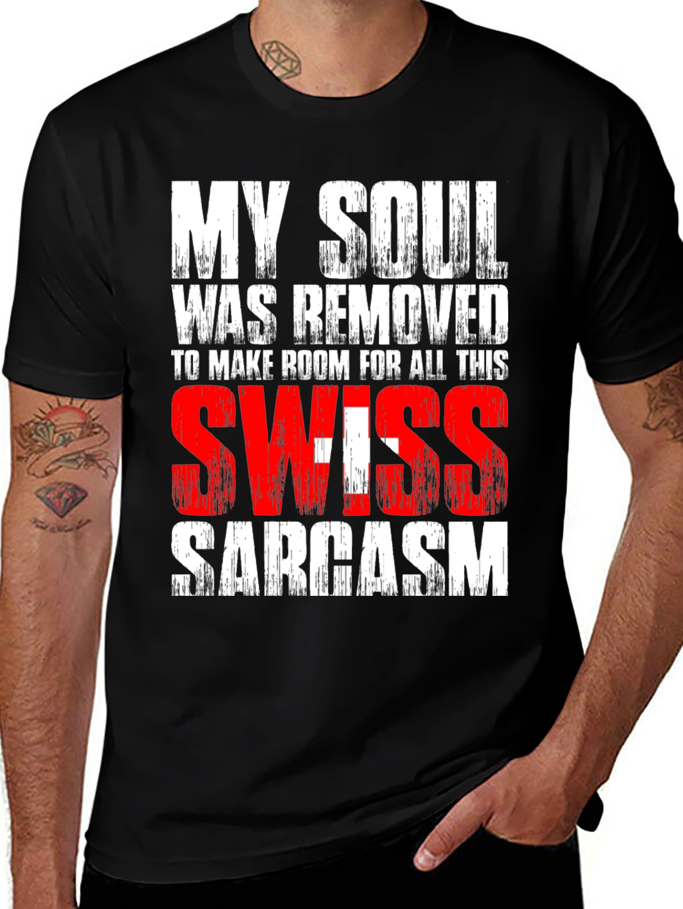 Variant 11 of Swiss Sarcasm T-Shirt - Soul Removed Design