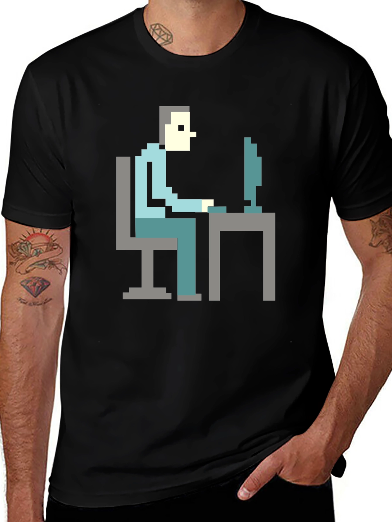 Variant 5 of Retro Pixel Computer Programmer T-Shirt