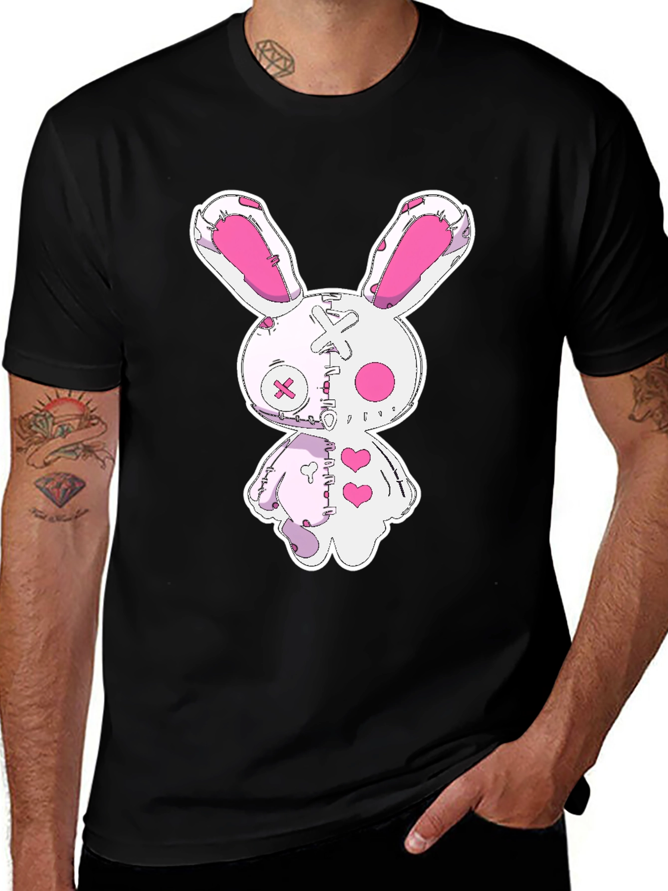 Variant 3 of Creepy Cute Bunny Graphic Tee - Black Cotton