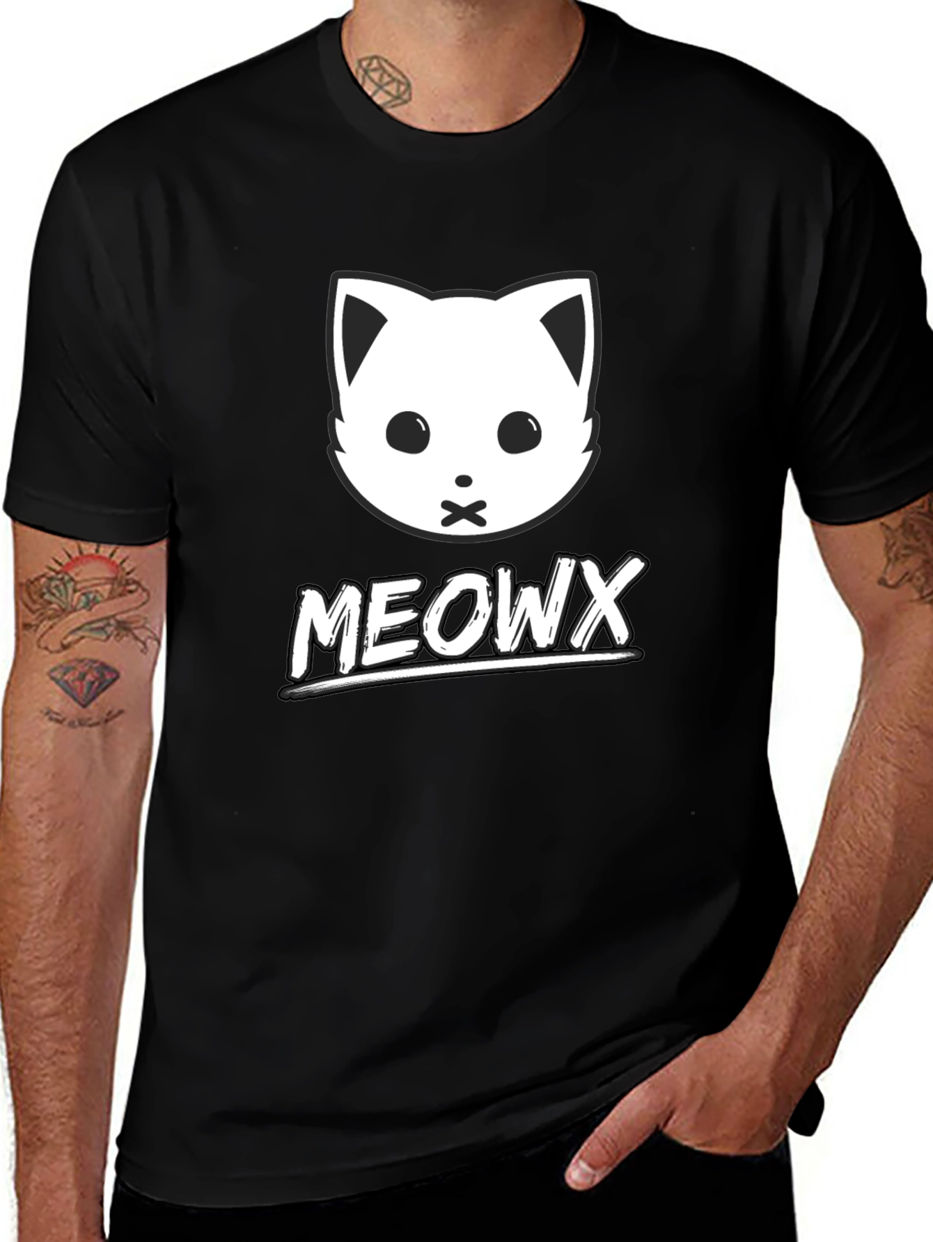 Variant 21 of MEOWX Cat Graphic Tee - Soft Black Cotton Blend