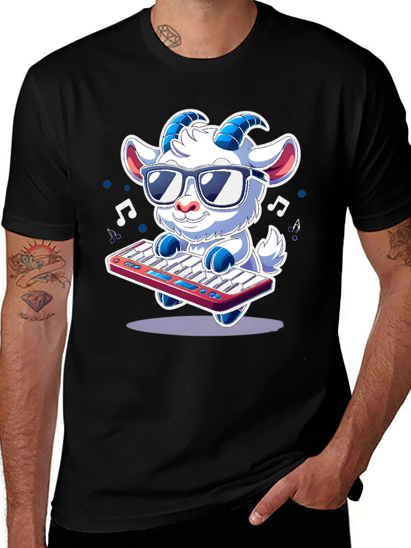 Black Cool Goat Keyboardist T-Shirt - Music Lover Tee main image