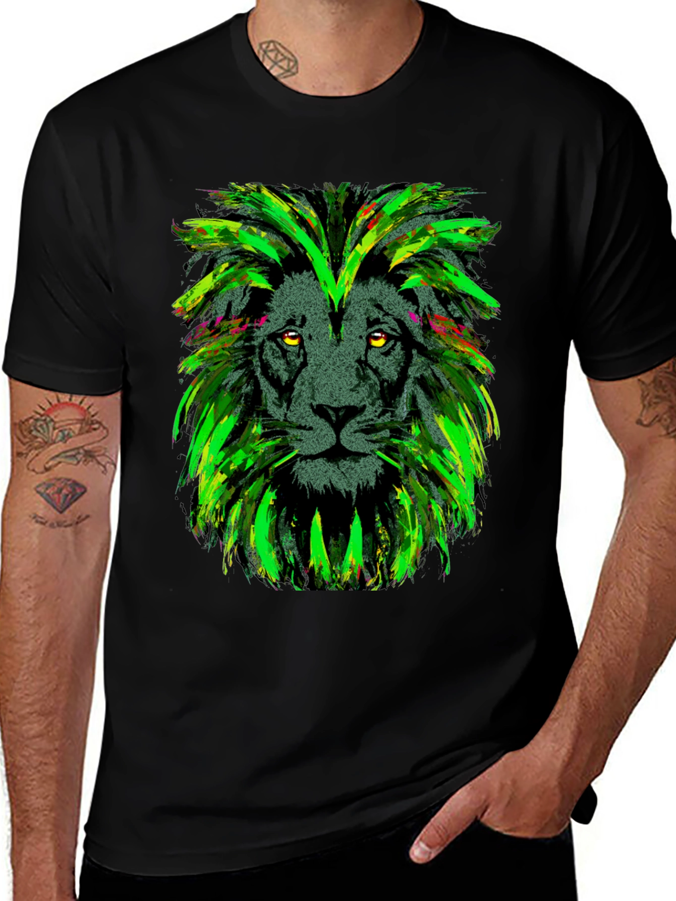 Variant 21 of Lion Head Graphic Print Black T-Shirt
