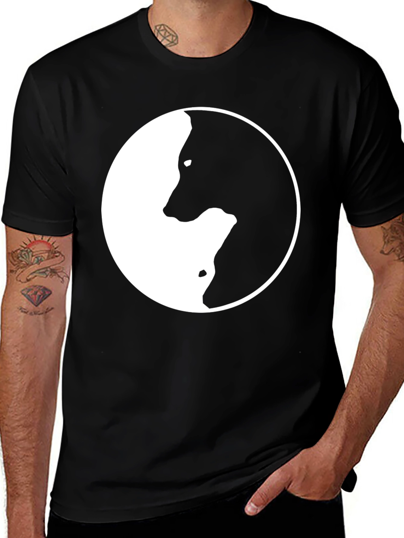 Variant 9 of Yin Yang Wolf Graphic T-Shirt - Stylish Black Tee