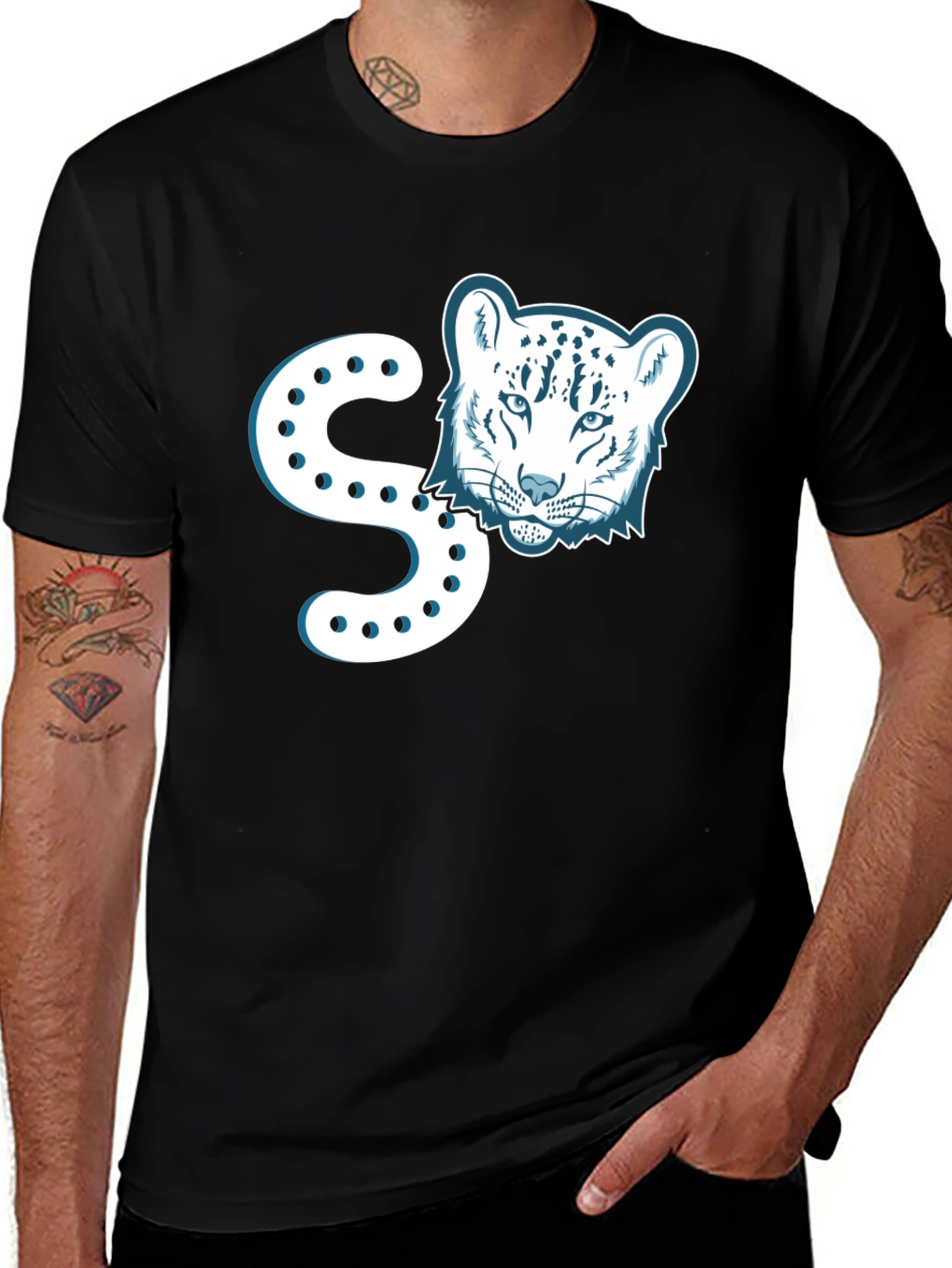 Variant 4 of Stylish Black T-Shirt with Leopard Print